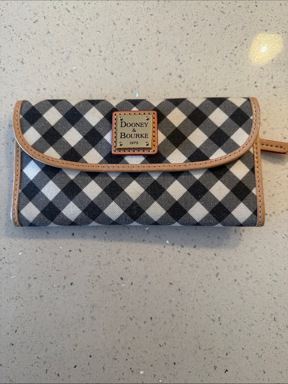 Dooney & Bourke Black White Checkered Wallet with Brown Trim